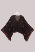 Cassidy Vintage Sheer Beaded Sari Blouse in Chestnut Brown