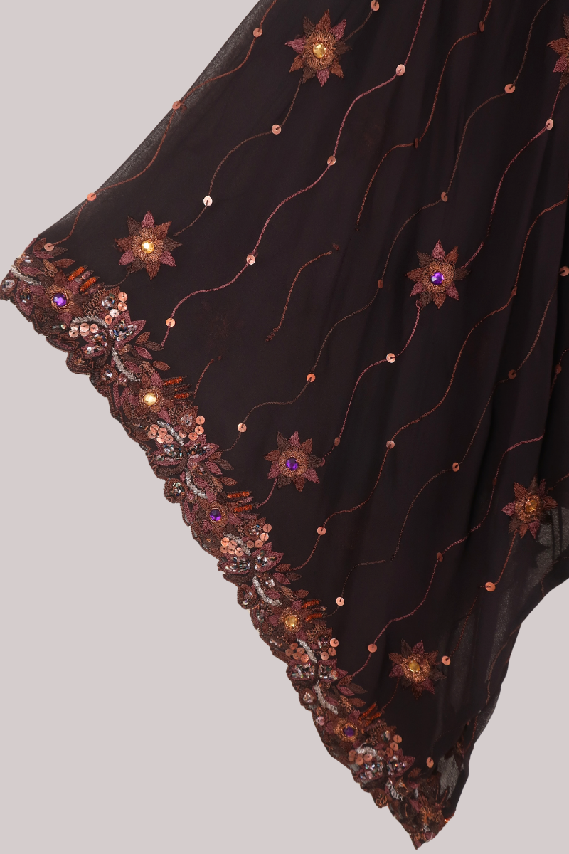 Cassidy Vintage Sheer Beaded Sari Blouse in Chestnut Brown