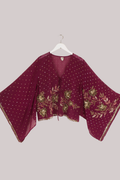 Cassidy Vintage Sheer Beaded Sari Blouse in Deep Orchid Pink