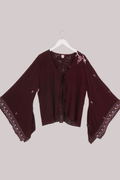 Cassidy Vintage Sheer Beaded Sari Blouse in Deep Plum Wine