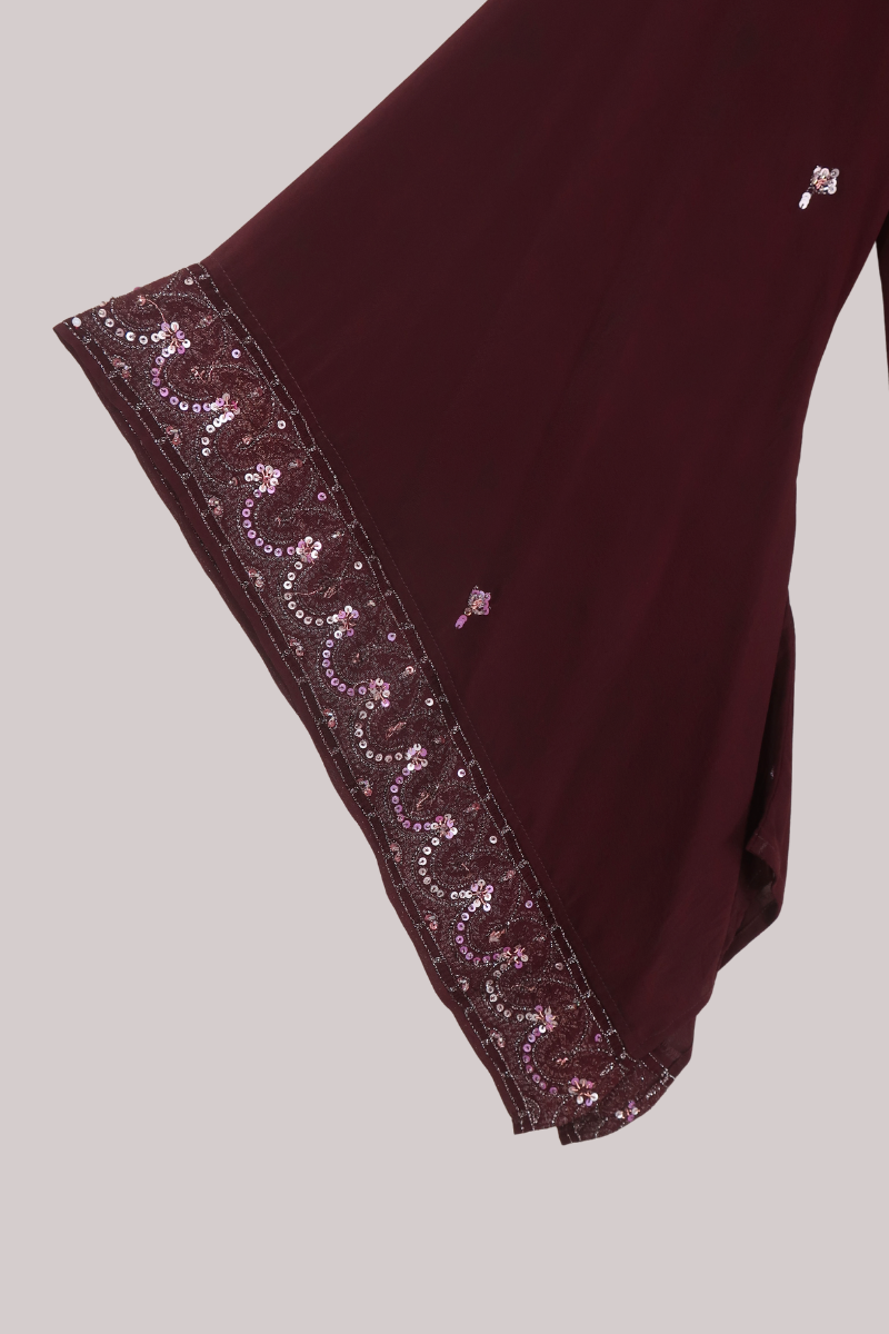 Cassidy Vintage Sheer Beaded Sari Blouse in Deep Plum Wine