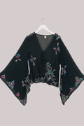 Cassidy Vintage Sheer Beaded Sari Blouse in Deep Sea Green
