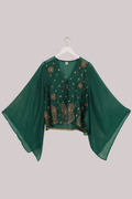 Cassidy Vintage Sheer Beaded Sari Blouse in Electric Emerald