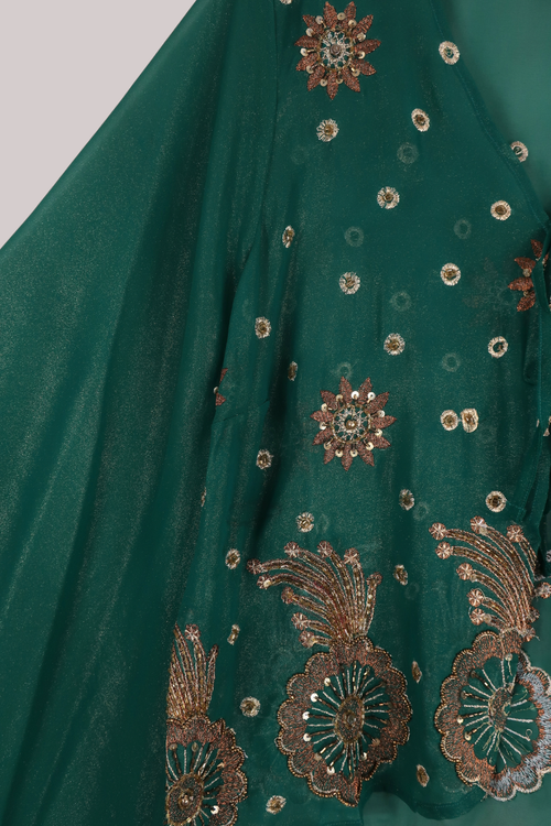 Cassidy Vintage Sheer Beaded Sari Blouse in Electric Emerald