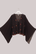 Cassidy Vintage Sheer Beaded Sari Blouse in Ember Brown Florals