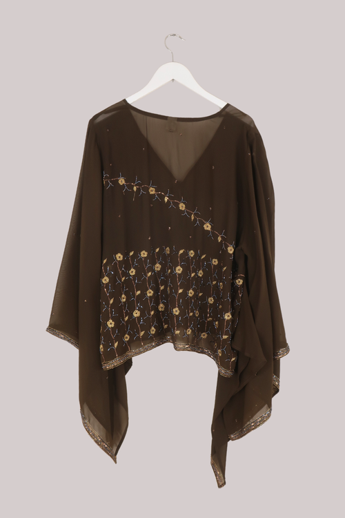 Cassidy Vintage Sheer Beaded Sari Blouse in Espresso & Gold