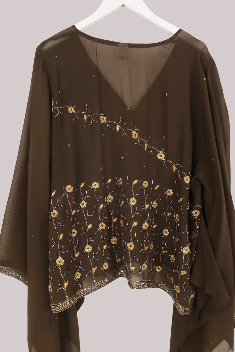 Cassidy Vintage Sheer Beaded Sari Blouse in Espresso & Gold