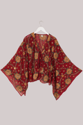 Cassidy Vintage Sheer Beaded Sari Blouse in Garnet Red Florals