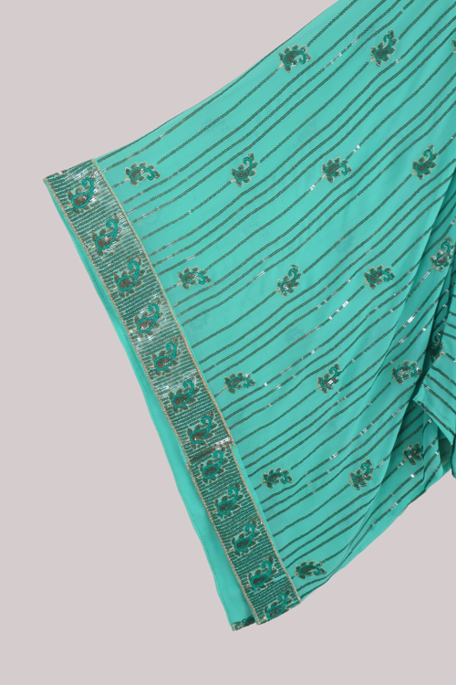 Cassidy Vintage Sheer Beaded Sari Blouse in Glimmering Turquoise
