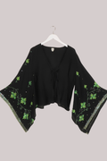Cassidy Vintage Sheer Beaded Sari Blouse in Ivy At Night