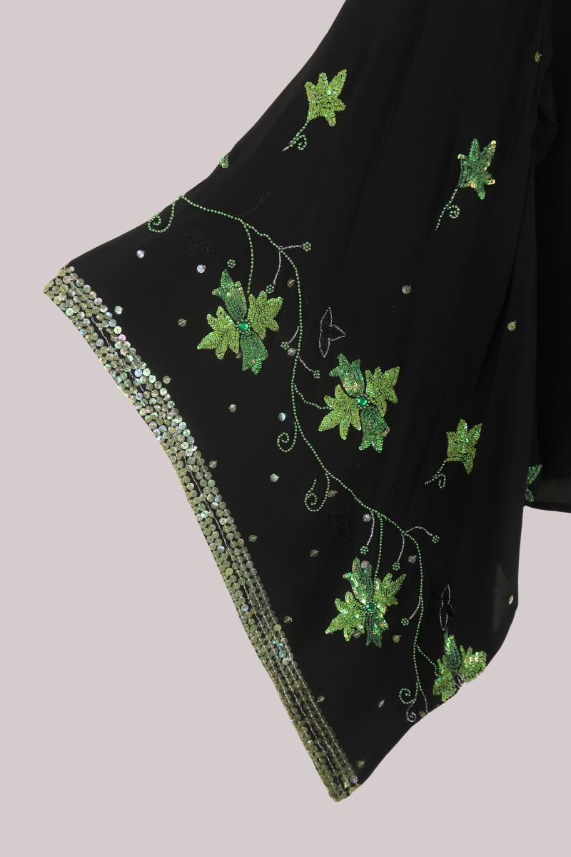 Cassidy Vintage Sheer Beaded Sari Blouse in Ivy At Night