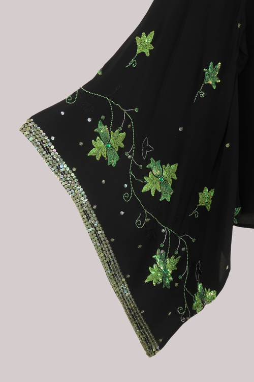 Cassidy Vintage Sheer Beaded Sari Blouse in Ivy At Night
