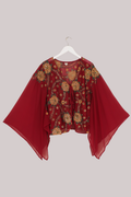 Cassidy Vintage Sheer Beaded Sari Blouse in Jewelled Scarlet Wildflowers