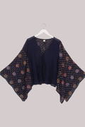 Cassidy Vintage Sheer Beaded Sari Blouse in Midnight Blue Treasure
