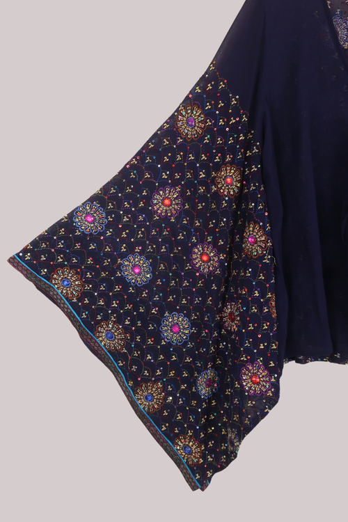 Cassidy Vintage Sheer Beaded Sari Blouse in Midnight Blue Treasure