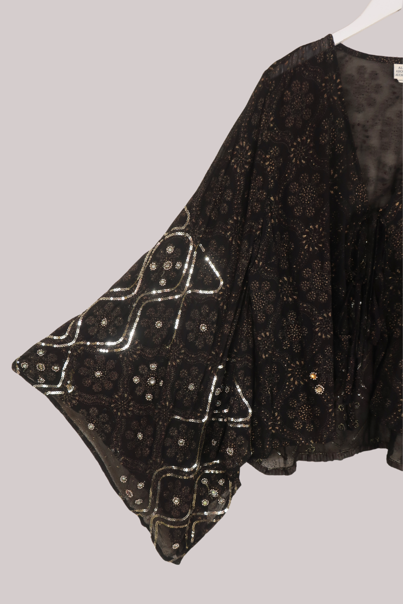 Cassidy Vintage Sheer Beaded Sari Blouse in Opulent Black & Gold