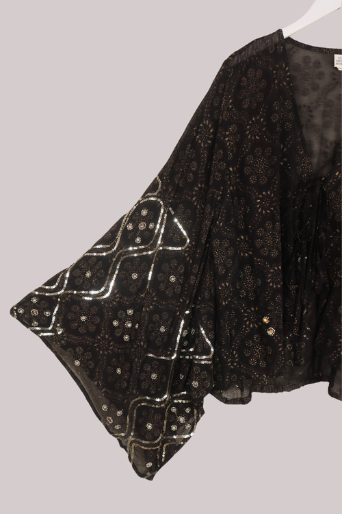 Cassidy Vintage Sheer Beaded Sari Blouse in Opulent Black & Gold