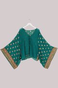 Cassidy Vintage Sheer Beaded Sari Blouse in Opulent Teal