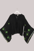 Cassidy Vintage Sheer Beaded Sari Blouse in Poison Ivy