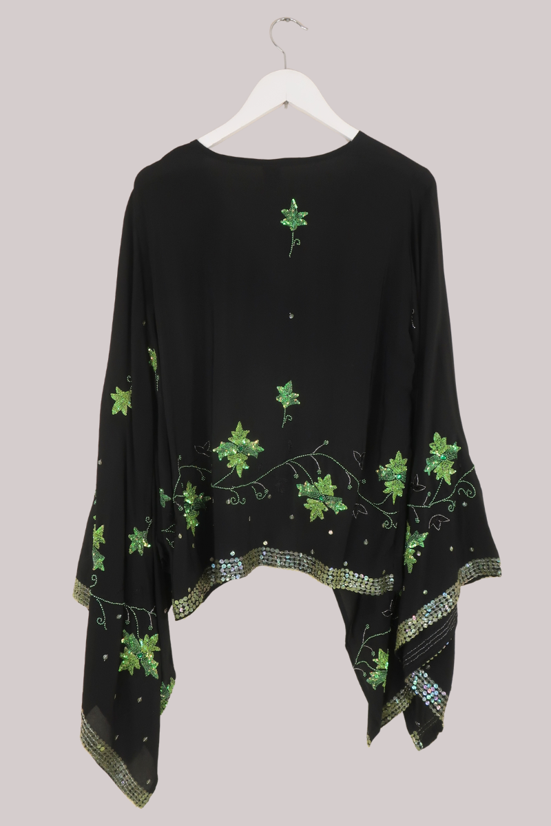 Cassidy Vintage Sheer Beaded Sari Blouse in Poison Ivy