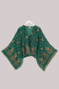 Cassidy Vintage Sheer Beaded Sari Blouse in Shimmering Jade Green