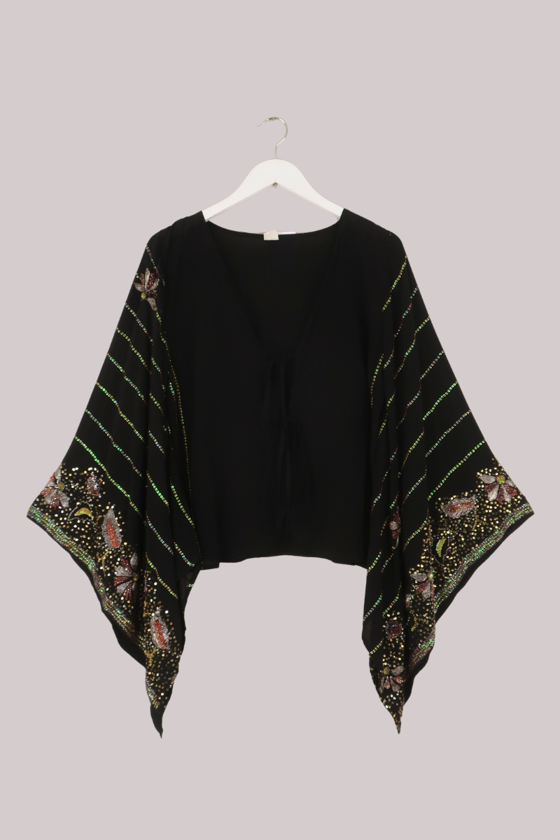 Cassidy Vintage Sheer Beaded Sari Blouse in Shimmering Stripes