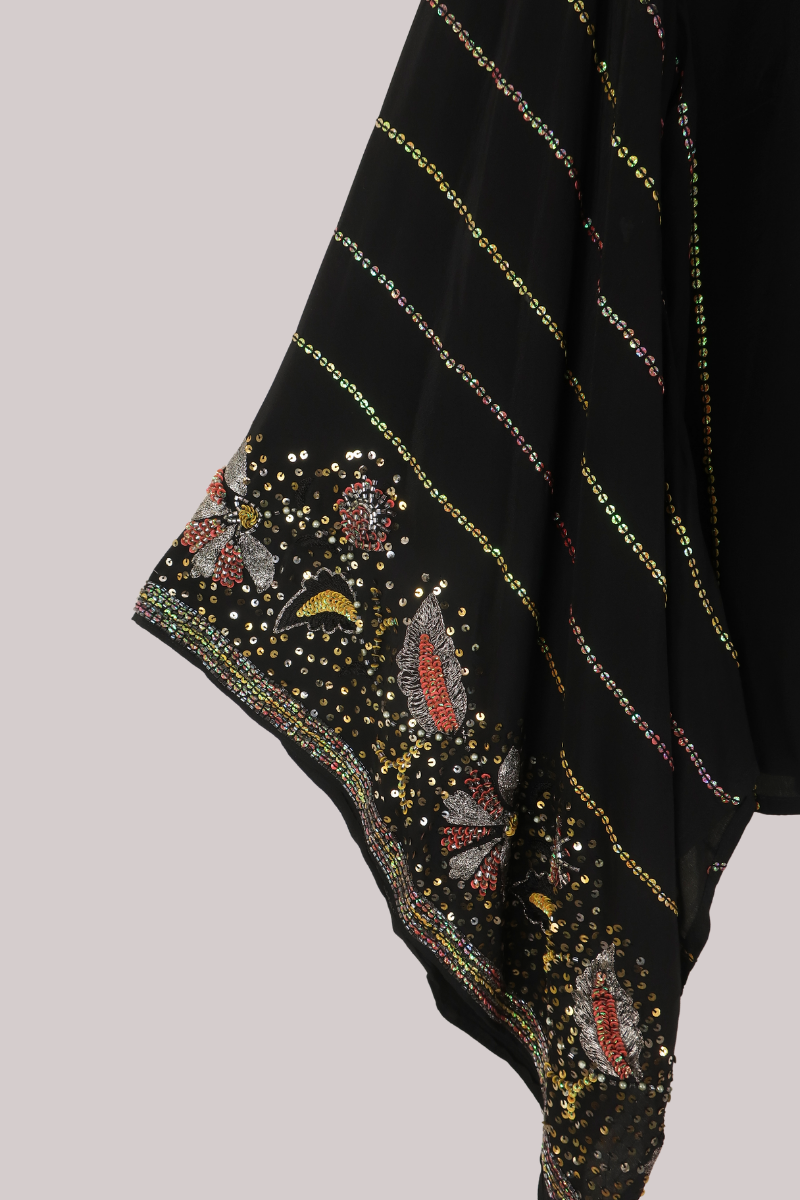 Cassidy Vintage Sheer Beaded Sari Blouse in Shimmering Stripes