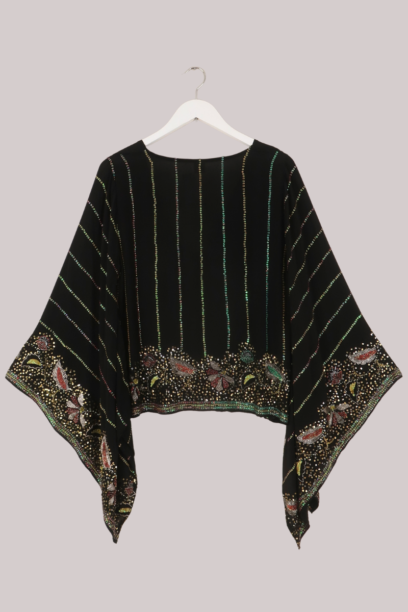 Cassidy Vintage Sheer Beaded Sari Blouse in Shimmering Stripes