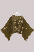 Cassidy Vintage Sheer Beaded Sari Blouse in Swamp Witch