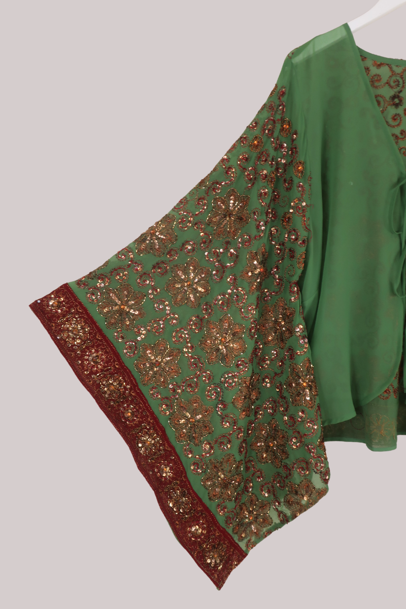 Cassidy Vintage Sheer Beaded Sari Blouse in Vineyard Olive & Merlot