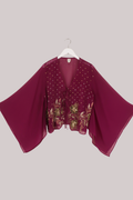 Cassidy Vintage Sheer Beaded Sari Blouse in Vivid Mulberry