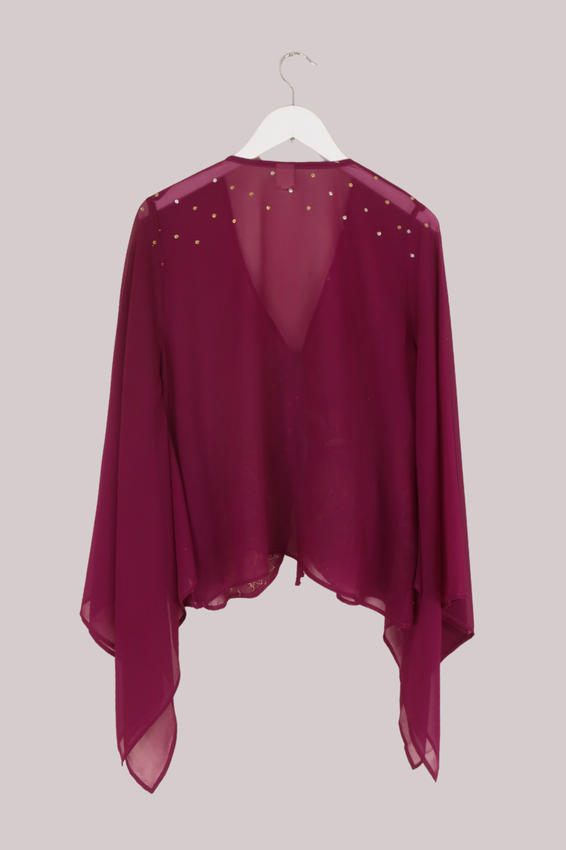 Cassidy Vintage Sheer Beaded Sari Blouse in Vivid Mulberry