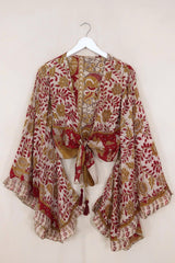 Venus Vintage Cotton Wrap Top - Gemstone & Gold Block Print - Size XS by All About Audrey