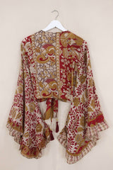 Venus Vintage Cotton Wrap Top - Gemstone & Gold Block Print - Size XS by All About Audrey
