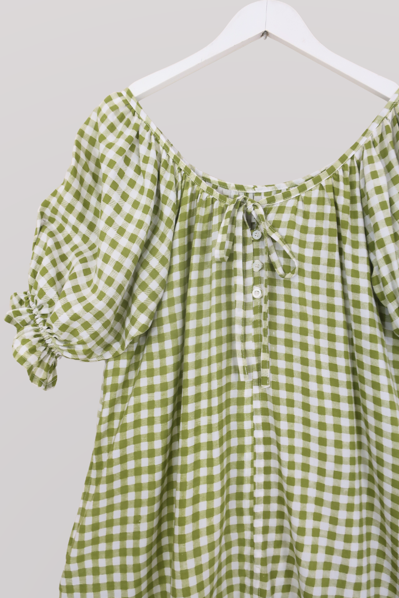 Dolly Mini Dress in Apple Green Gingham by All About Audrey
