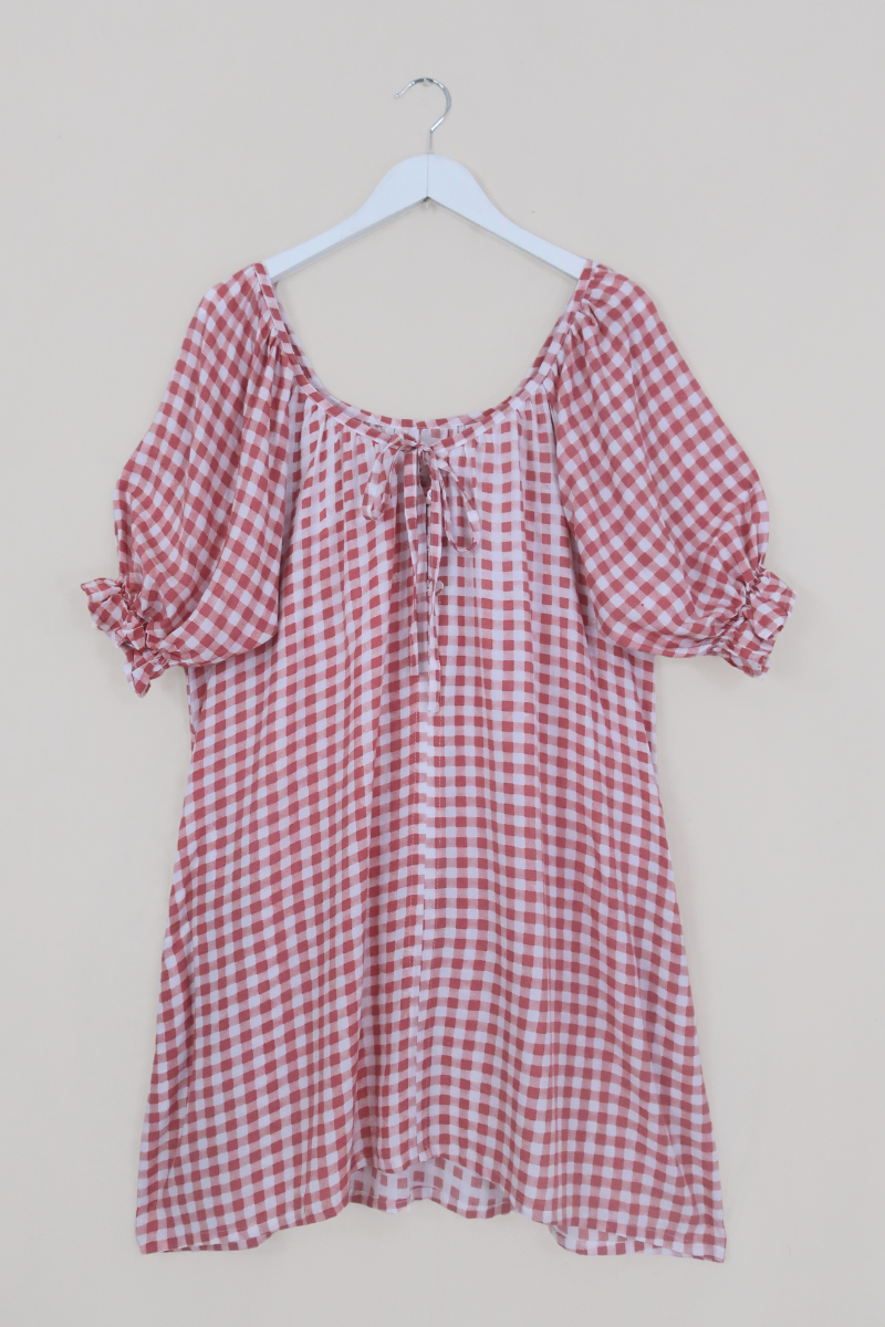 Dolly Mini Dress in Strawberry Pink Gingham by all about audrey