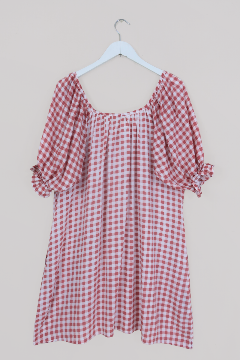 Dolly Mini Dress in Strawberry Pink Gingham by all about audrey