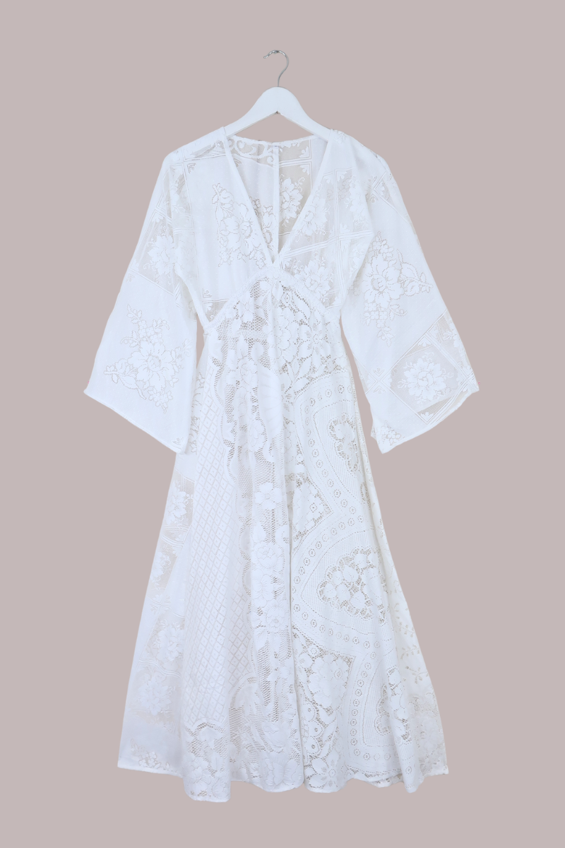 Giselle Maxi Dress in Patchwork White Lace - Size XS