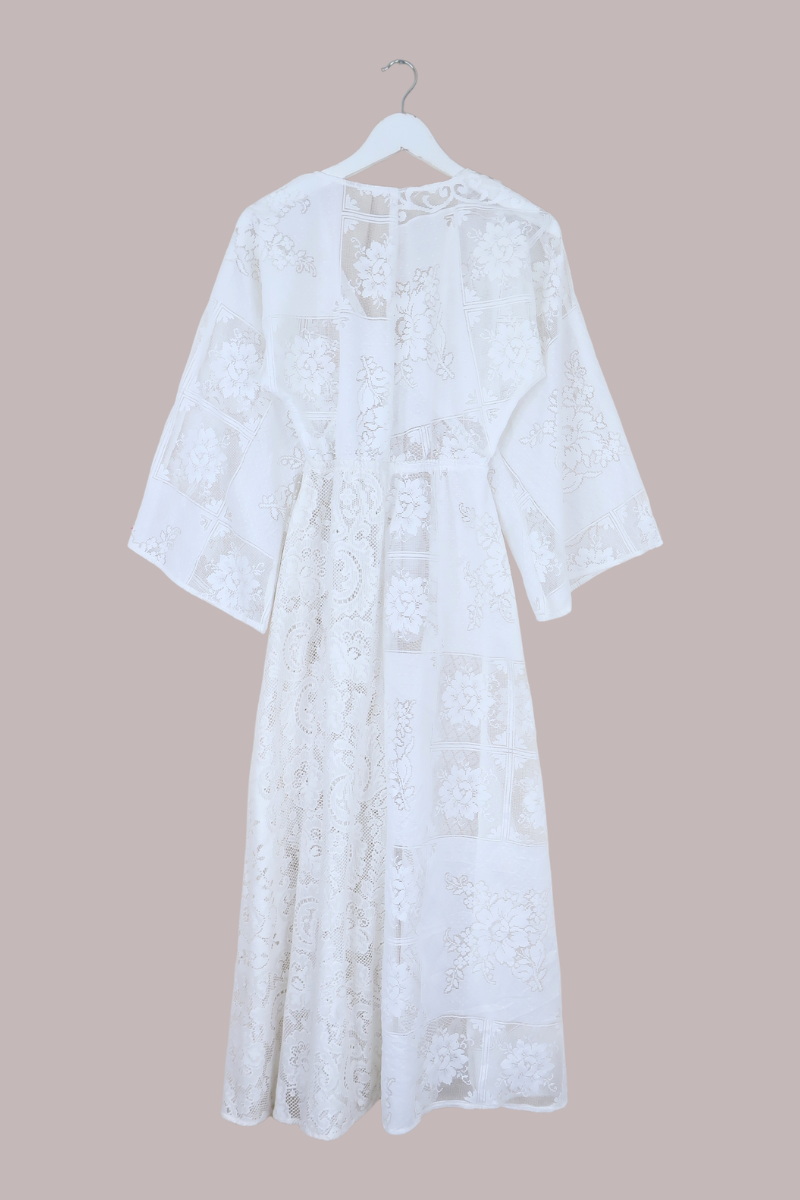 Giselle Maxi Dress in Patchwork White Lace - Size XS