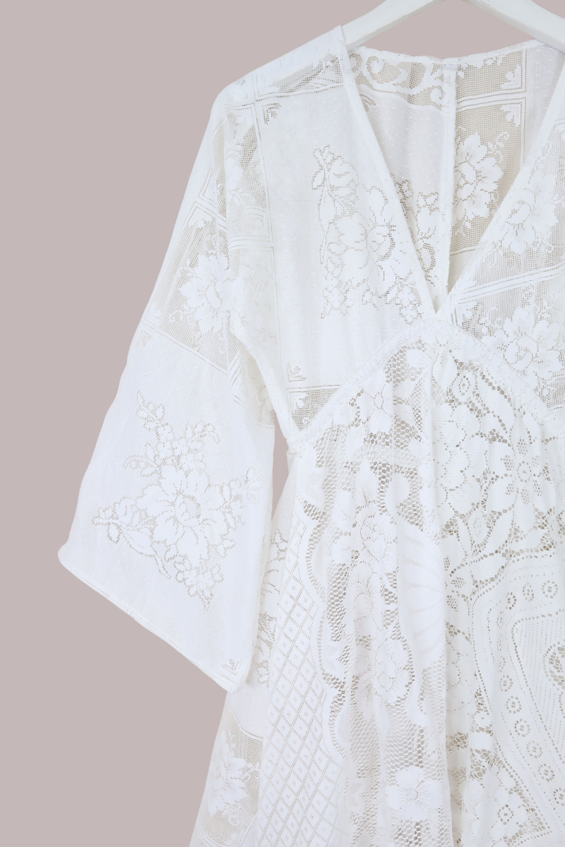 Giselle Maxi Dress in Patchwork White Lace - Size XS