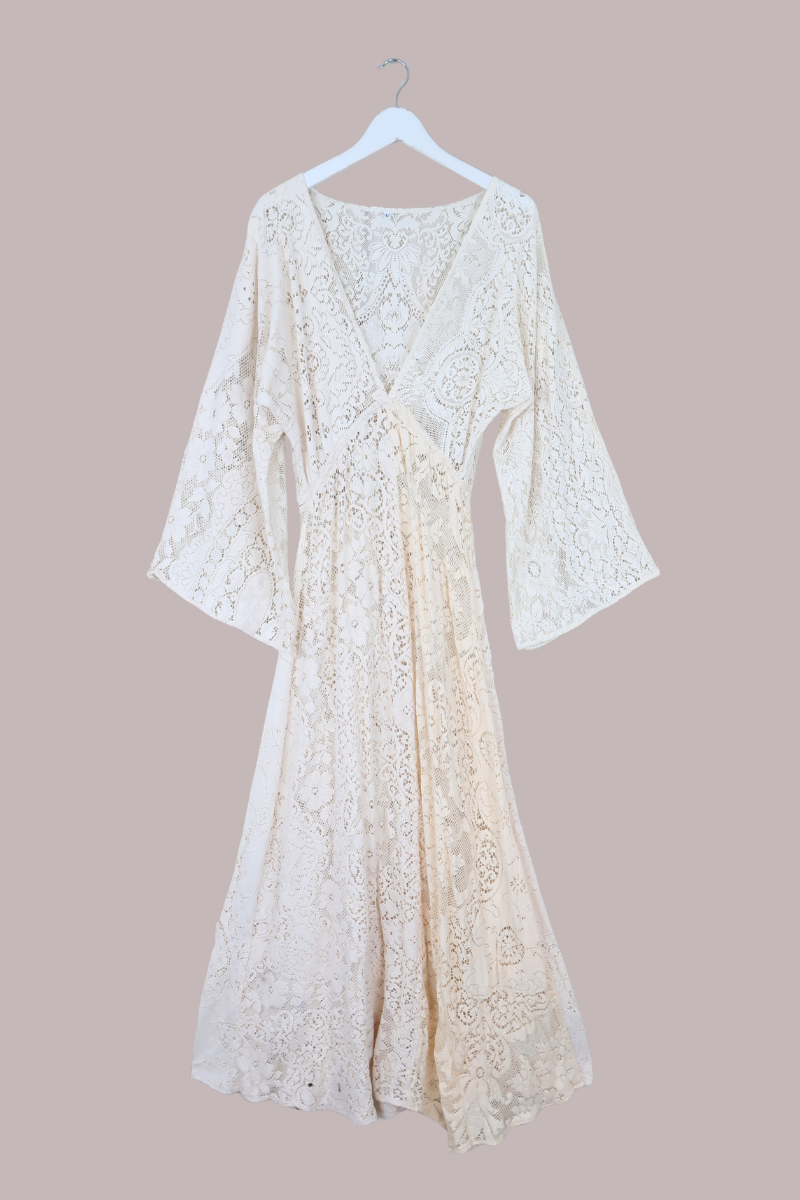 Giselle Maxi Dress in Apricot Cream Lace - Size M/L