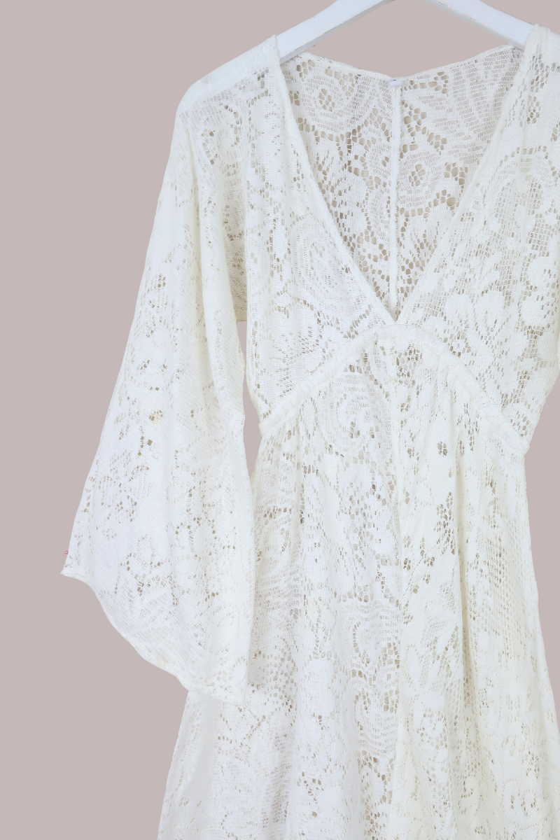 Giselle Maxi Dress in Jasmine White Lace - Size S