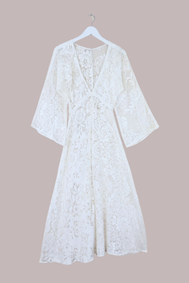 Giselle Maxi Dress in Wildflower White Lace - Size XS