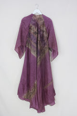 Goddess Dress - Mauve Plum Leaves - Vintage Pure Silk - Free Size by All About Audrey