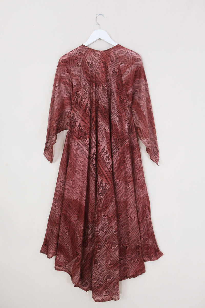 Goddess Dress - Auburn Tie Dye Portraits - Vintage Silk - Free Size by All About Audrey