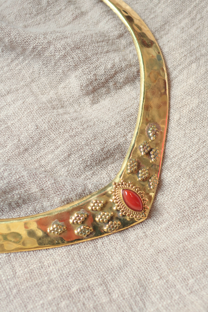 Wanda Torque Necklace in Gold with Red Carmine