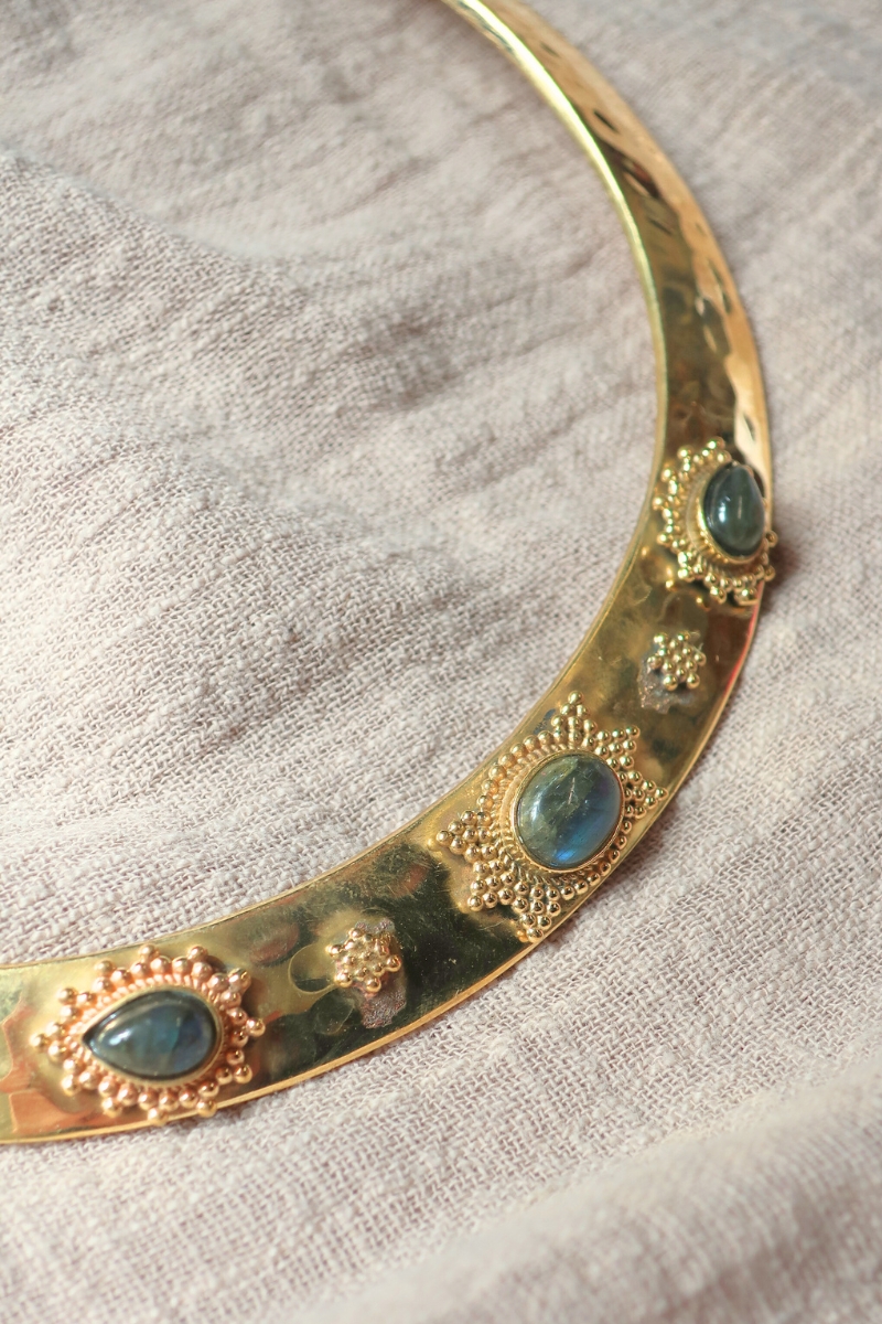 Divination Torque Necklace in Gold with Marbled Tourmaline