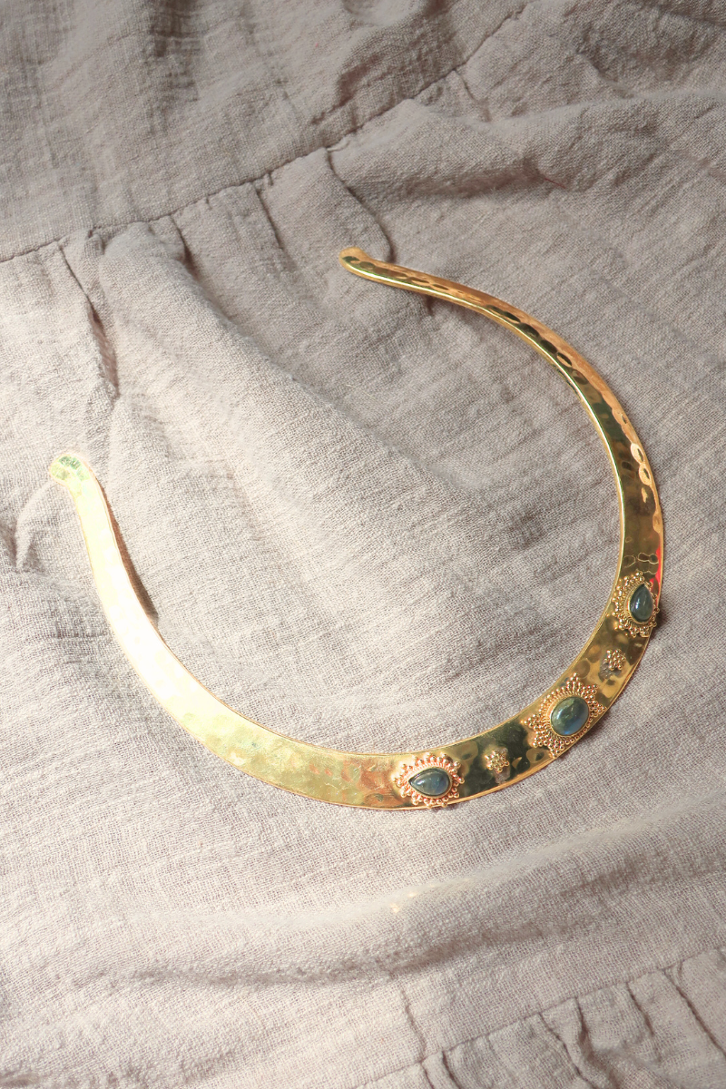 Divination Torque Necklace in Gold with Marbled Tourmaline