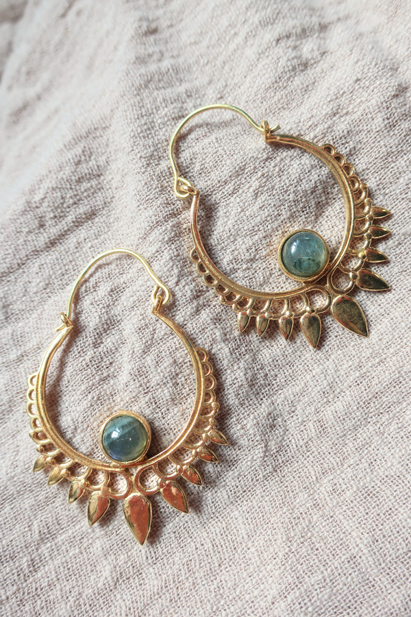 Golden Sundrop Hoop Earrings with Marbled Tourmaline