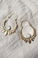 Golden Sundrop Hoop Earrings with White Moonstone